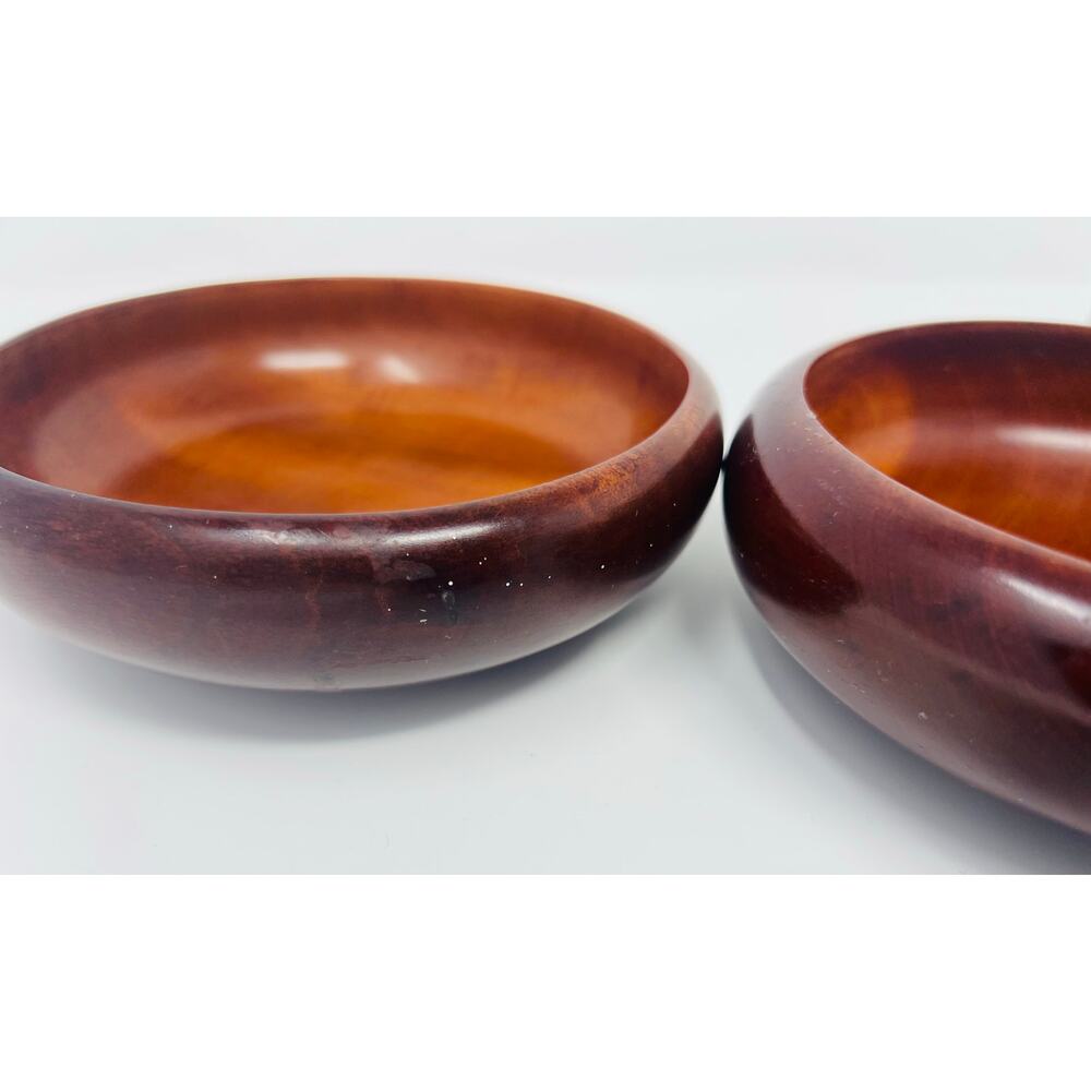 Vintage Solid Mahogany Hand Crafted Turned Wood Salad Bowls Set of 5 Haiti - Picture 6 of 6